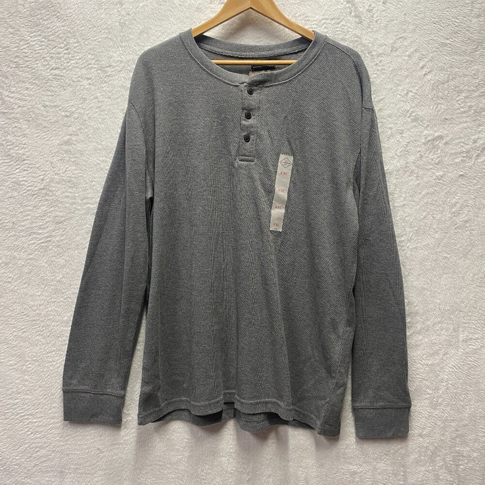 St. John's Bay Super Soft Henley Shirt Waffle Knit Men’s 2XL Gray Cotton Classic